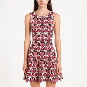 Azzedine Alaia Dress Floral Embossed Scallop Fit & Flare